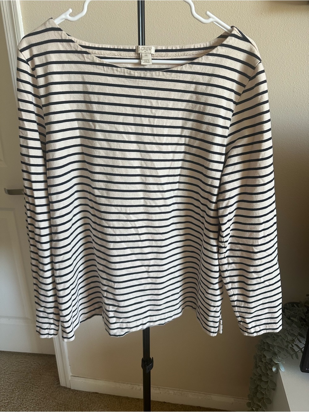 J. Crew Cream and Navy Striped Boatneck Tee